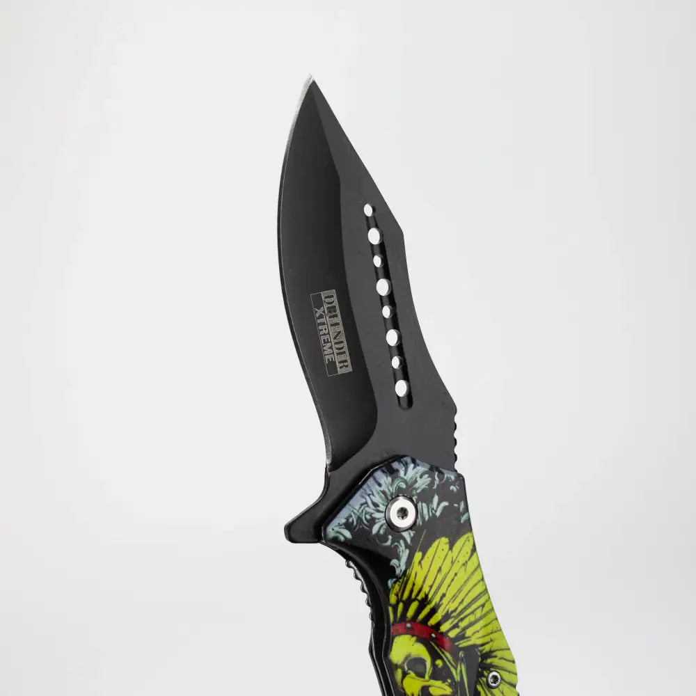 Defender-Xtreme 8.5″ Glass Breaker Skull Indian Folding Knife [13432]_3