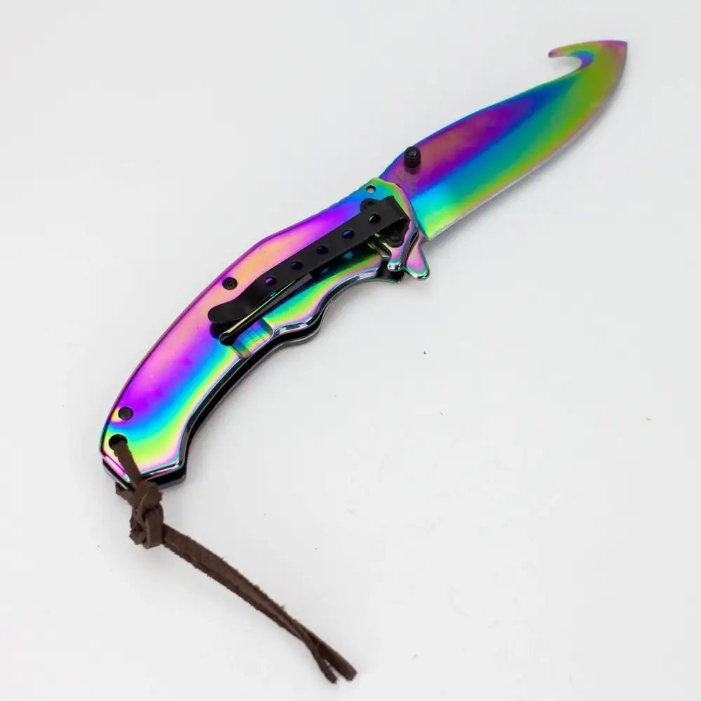 Defender-Xtreme 8″ Folding Knife Rainbow Blade w/ Designer Handle [13728]_2