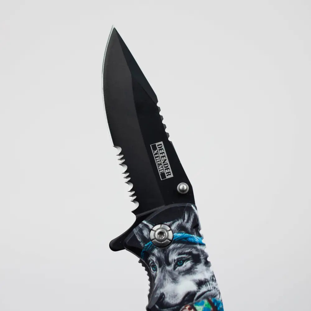 Defender-Xtreme  8" Wolf Woman- Folding Knife with Belt Cutter [13527]_2