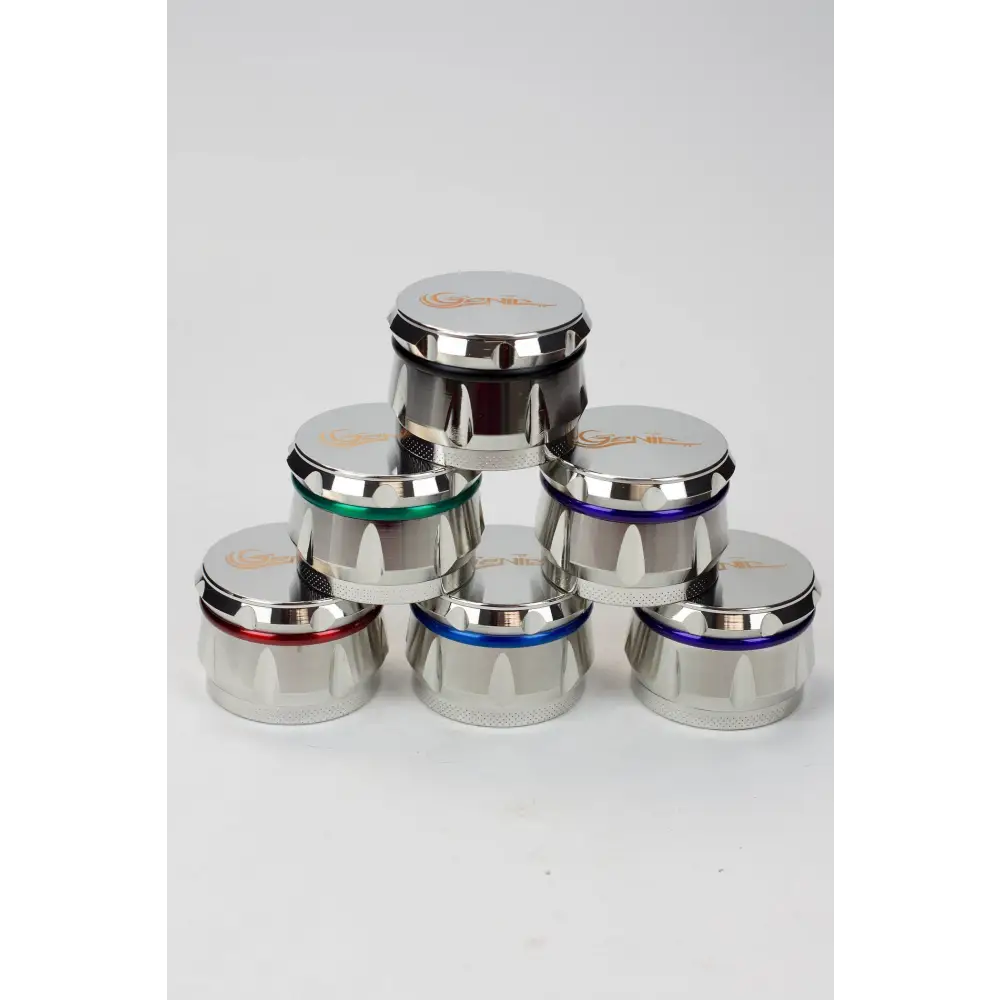 Genie 4 parts silver herb grinder Box of 6_0