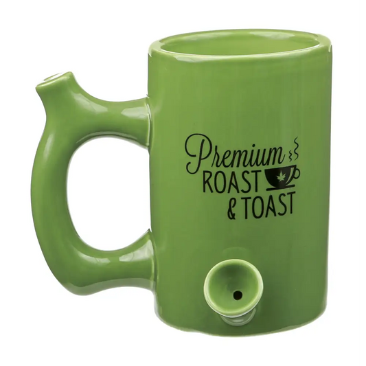 GREEN ROAST & TOAST PIPE MUG WITH BLACK PRINT_0