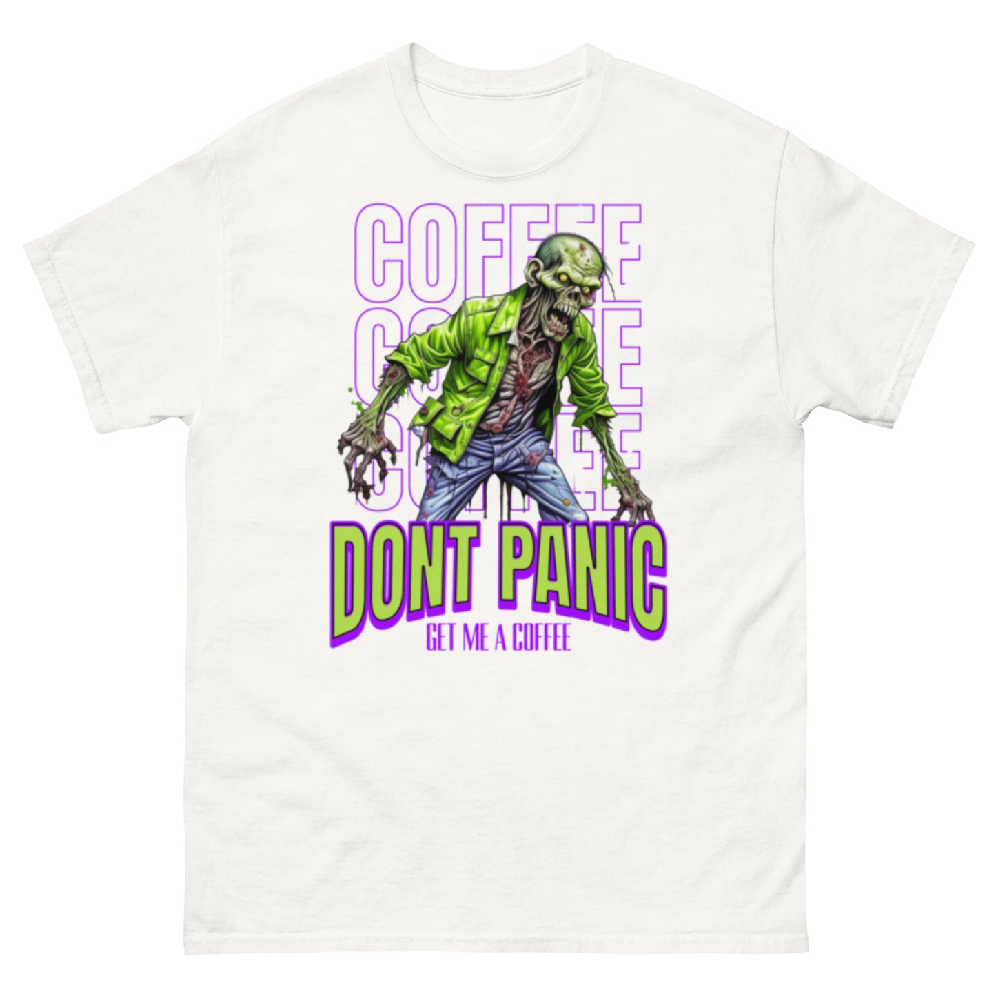 Men's classic tee need coffee zombie