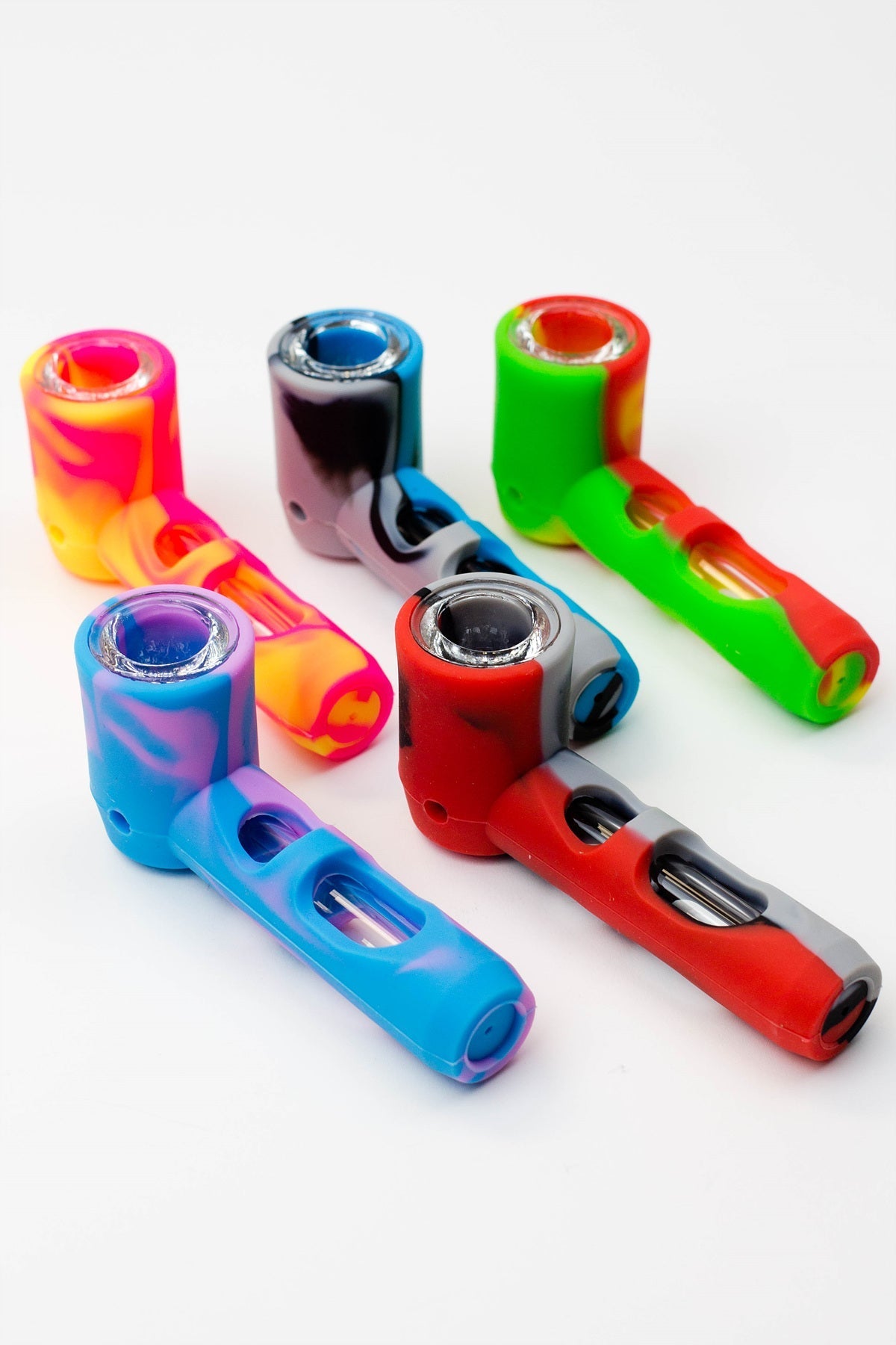 Multi colored Silicone hand pipe with glass bowl and tube_0