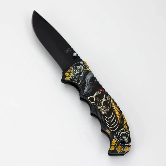 The Bone Edge Skull Wolf Folding Knife 8.5″ Stainless Steel [13250]_0