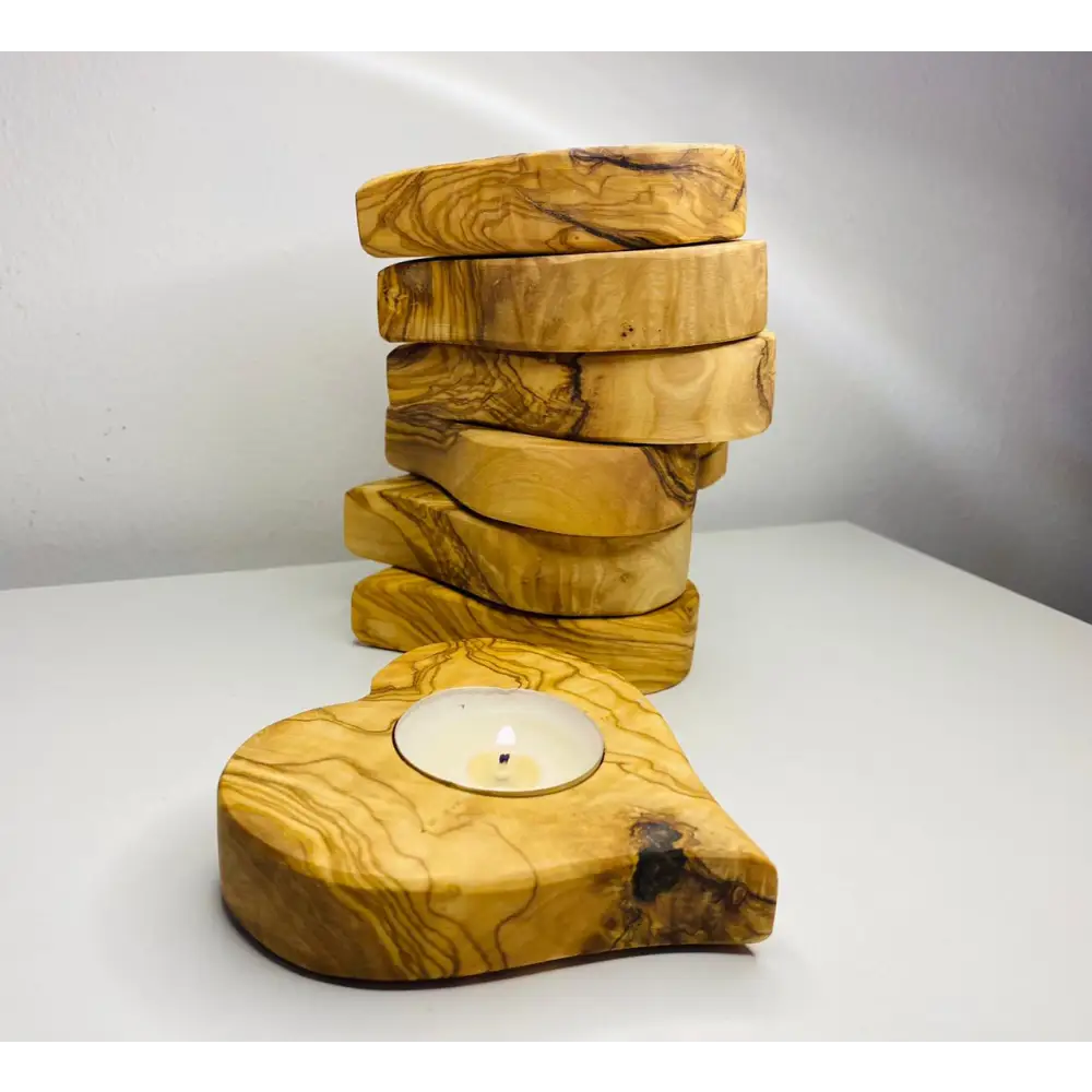 VOW||Olive wood Heart Candle Holder_5