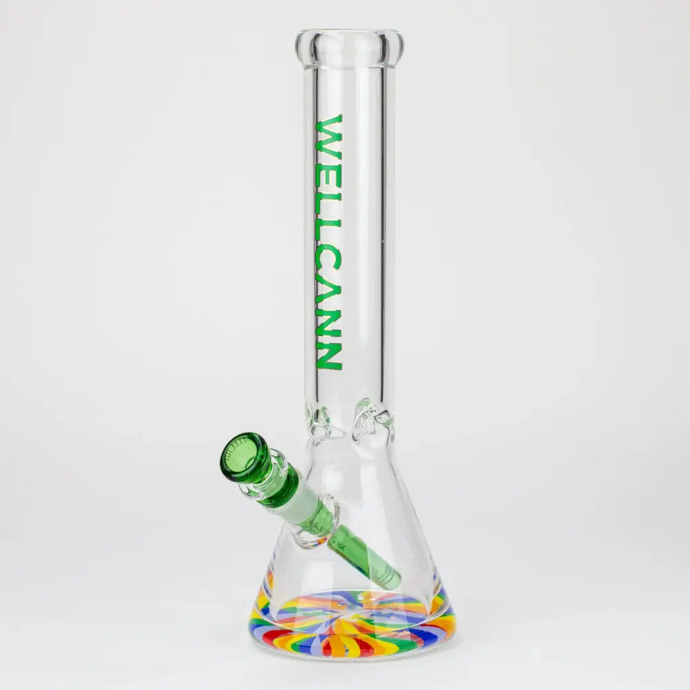 WellCann - 14" 7 mm Thick beaker bong with green logo and thick decal base_2