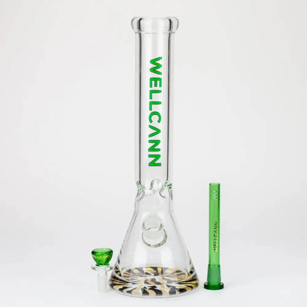 WellCann - 14" 7 mm Thick beaker bong with green logo and thick decal base_1