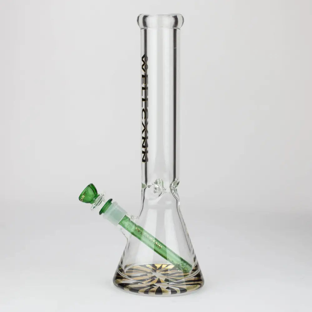 WellCann | 14" 7mm Beaker Bong with Thick Decal Base - Black x Green v2_1