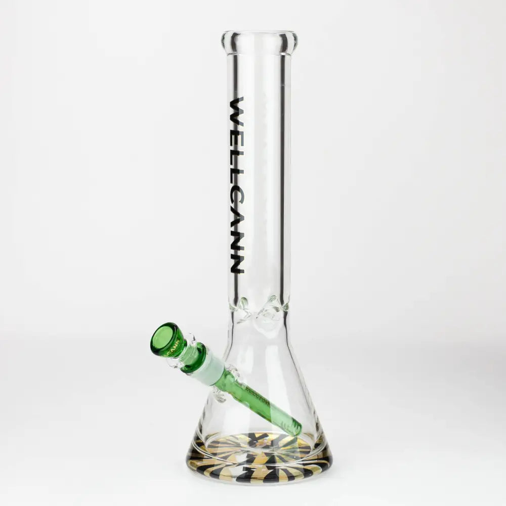 WellCann | 14" 7mm Beaker Bong with Thick Decal Base - Black x Green v2_0