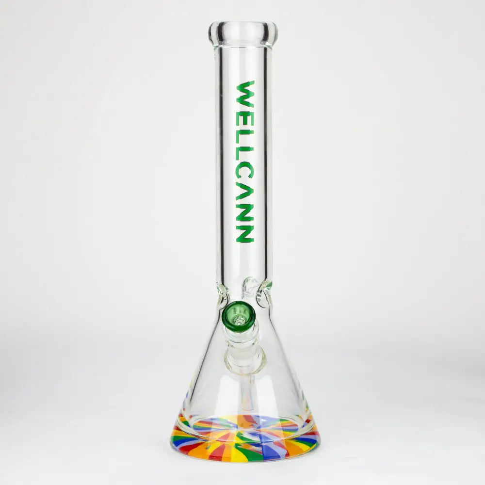 WellCann | 15" 7mm Beaker Bong with Thick Decal Base - Green Rainbow_2