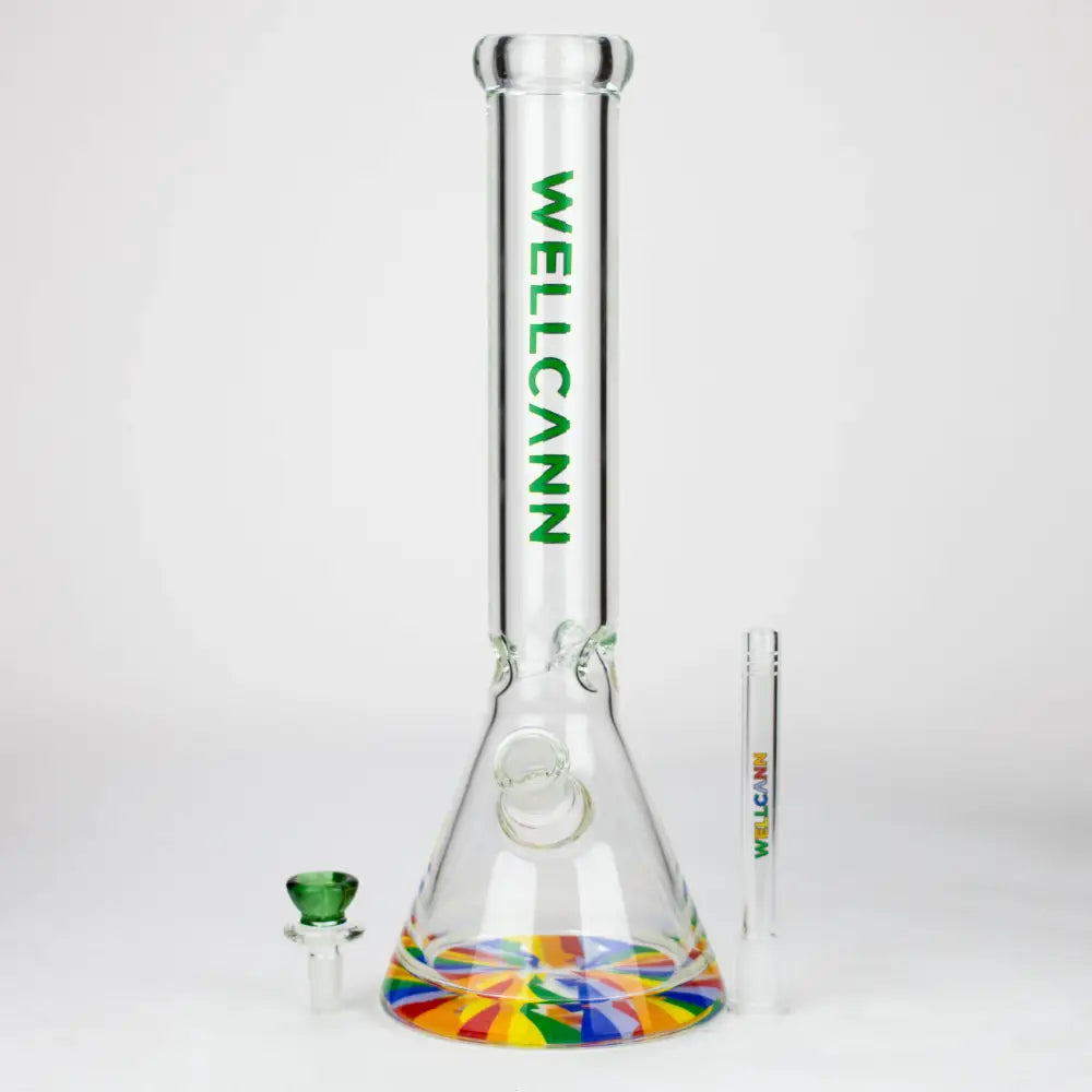 WellCann | 15" 7mm Beaker Bong with Thick Decal Base - Green Rainbow_1