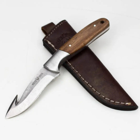 White Deer Skinner Knife Wood Grip Drop  Point  [WD9407]_0