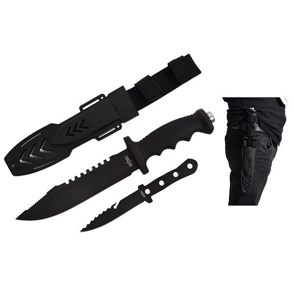 11" Tactical Knife with ABS Sheath and 8″ Throwing Knife [T22189BKPB]_0