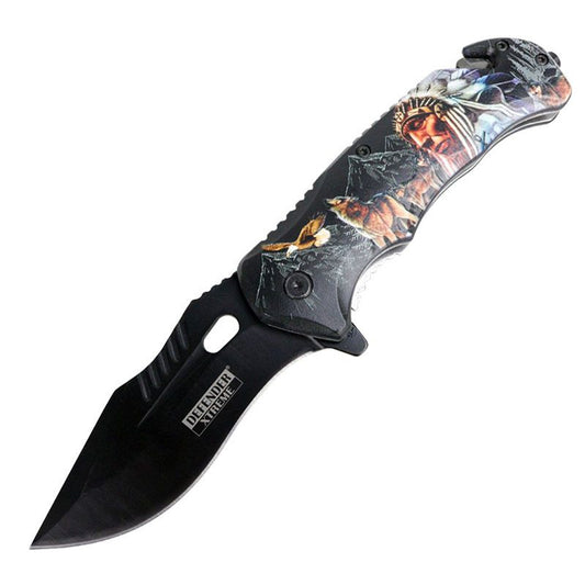 Defender-Xtreme 8.5″ Chief of the Wild – Folding Knife Belt Clip [13169]_0