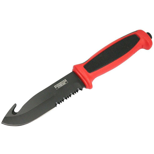 Defender-Xtreme |  9.5″ Red Rubber Handle Hunting Knife Stainless Steel Gut Hook [13177]_0