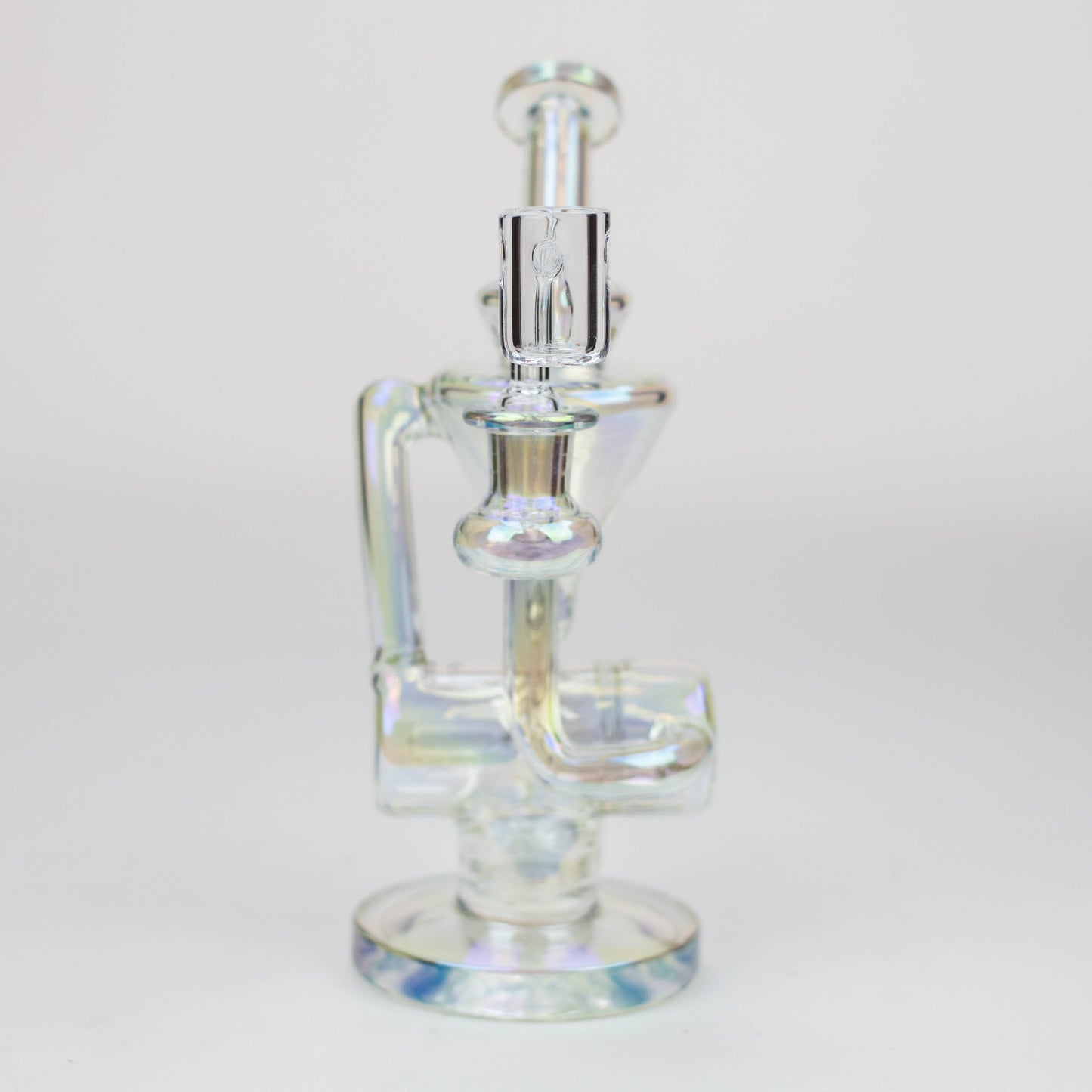 
Quality Borosilicate Glass
8" Height
Base : 4 1/4"
2 Returning tube

Quartz Banger &amp; Bowls for a 14 mm female Joint
Inline diffuser
Stemless

Bent neck
8" 2-in-1 electroplated glass recycler rigBongsempire420