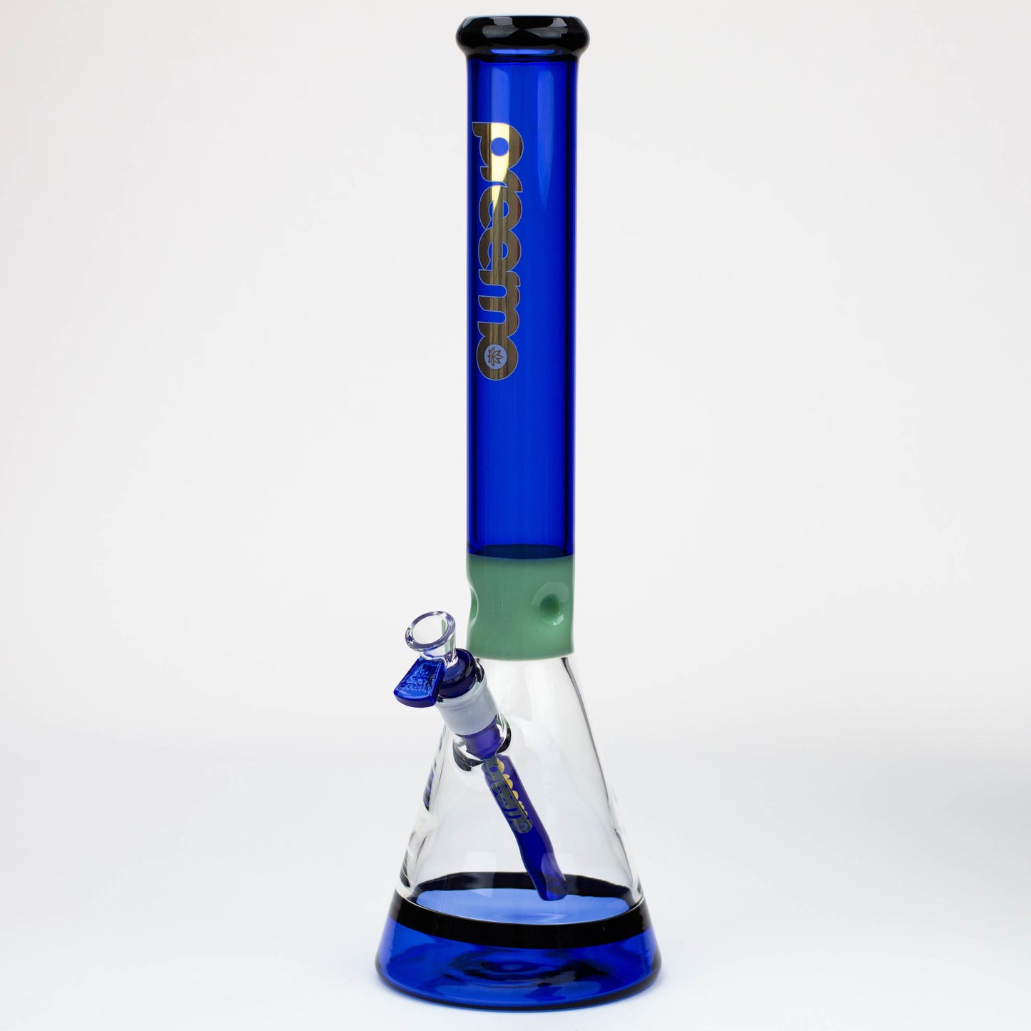 New gold and violet series beaker with opaque jade ice notches and black band around base. The black and jade accents is what makes this glass unique with their beaupreemo - 17.5 inch Jade Pinch Beaker [P023]Bongsempire420