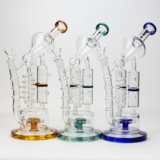 13" Infyniti Coil, dual honeycome and flower diffuser glass recycler bong_0