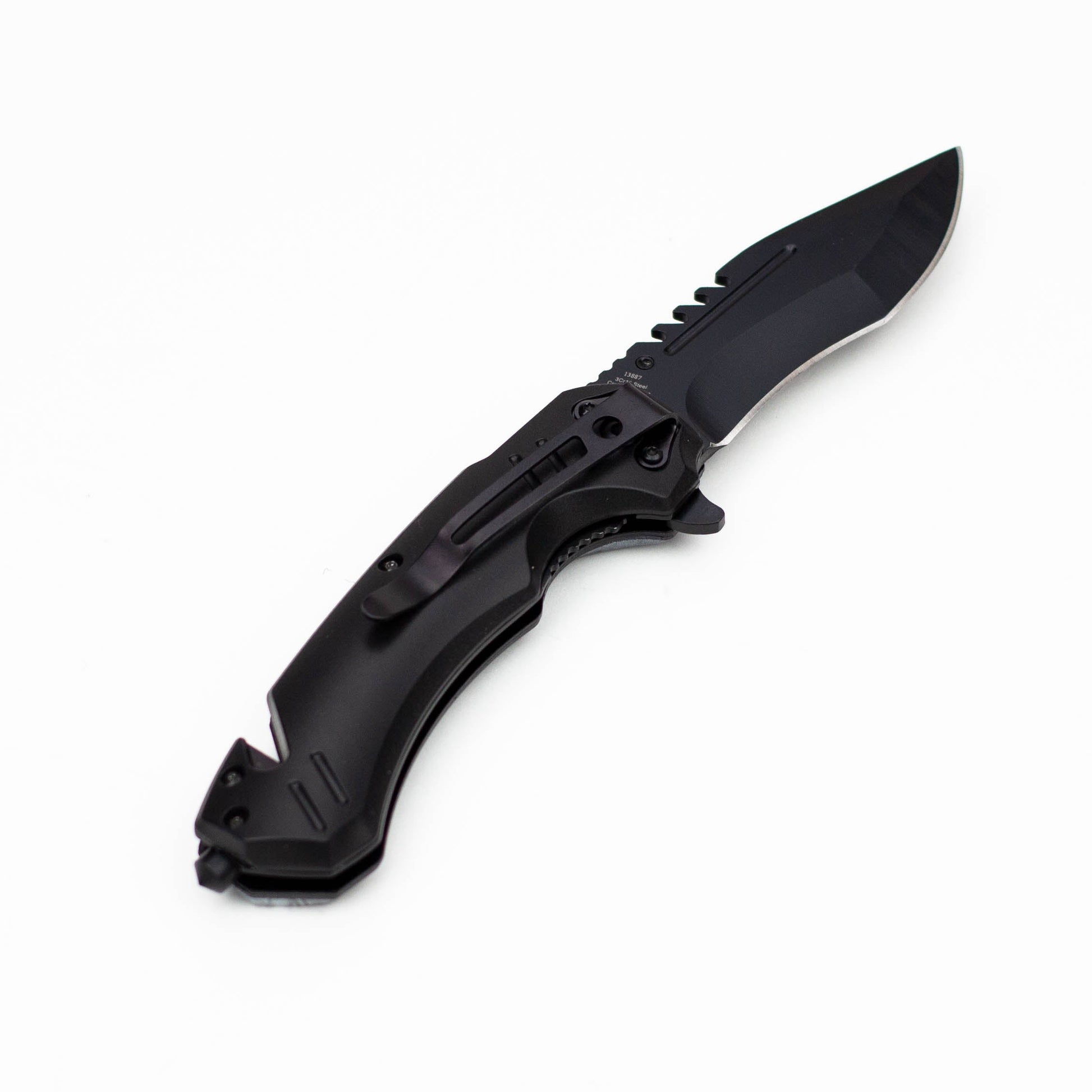8" Defender-Xtreme Death  Design Handle Folding Knife W/  Belt Cutter [13887]_3