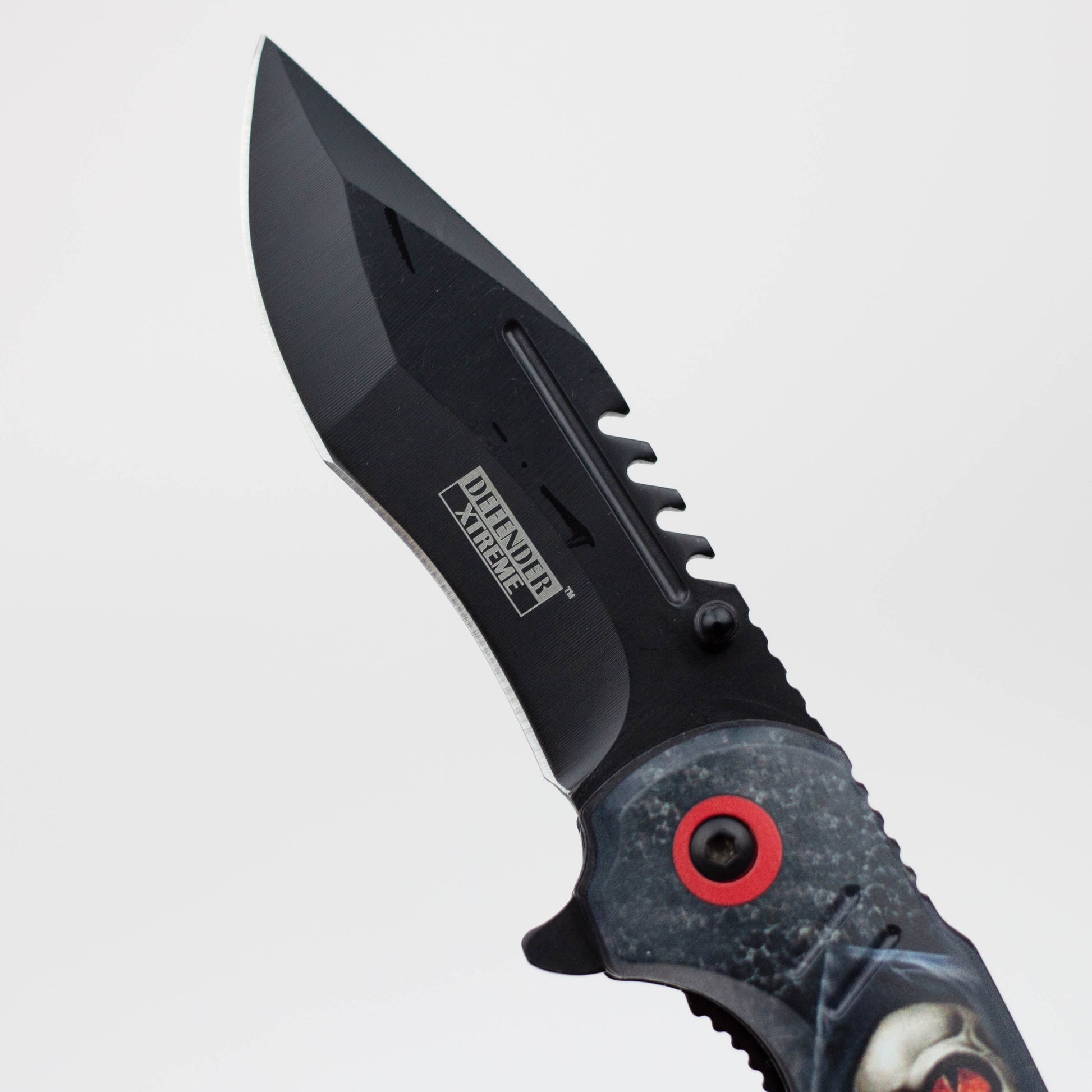 8" Defender-Xtreme Death  Design Handle Folding Knife W/  Belt Cutter [13887]_4