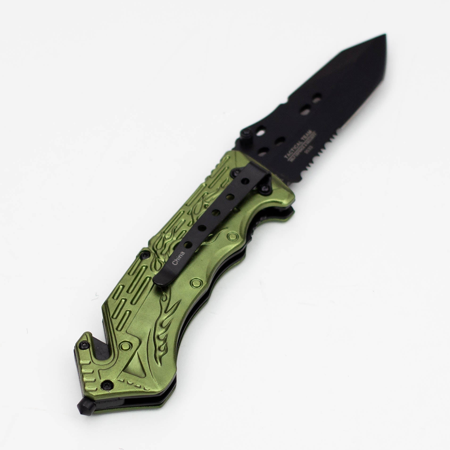 8" Hunt Down  Green Handle -Knife With Belt Clip [9533]_2