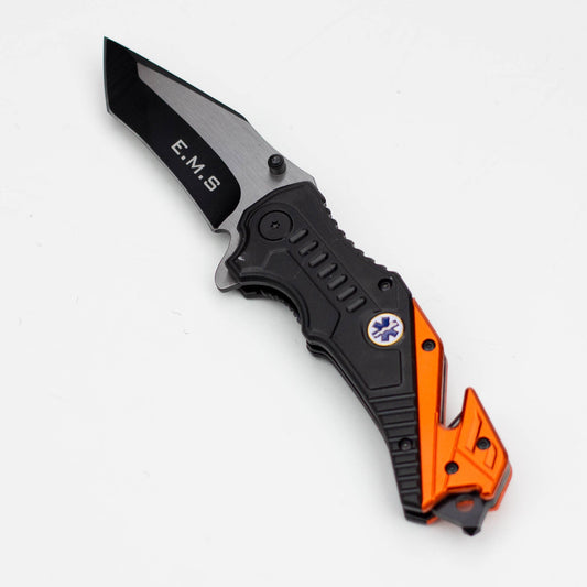 8" Two Tone  Blade Orange & Black- Folding Knife Aluminum  Handle With Belt Cutter [13943]_0