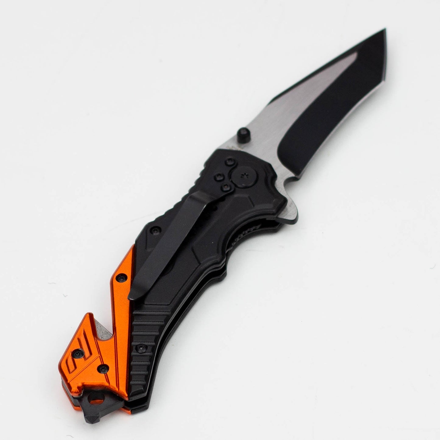 8" Two Tone  Blade Orange & Black- Folding Knife Aluminum  Handle With Belt Cutter [13943]_3