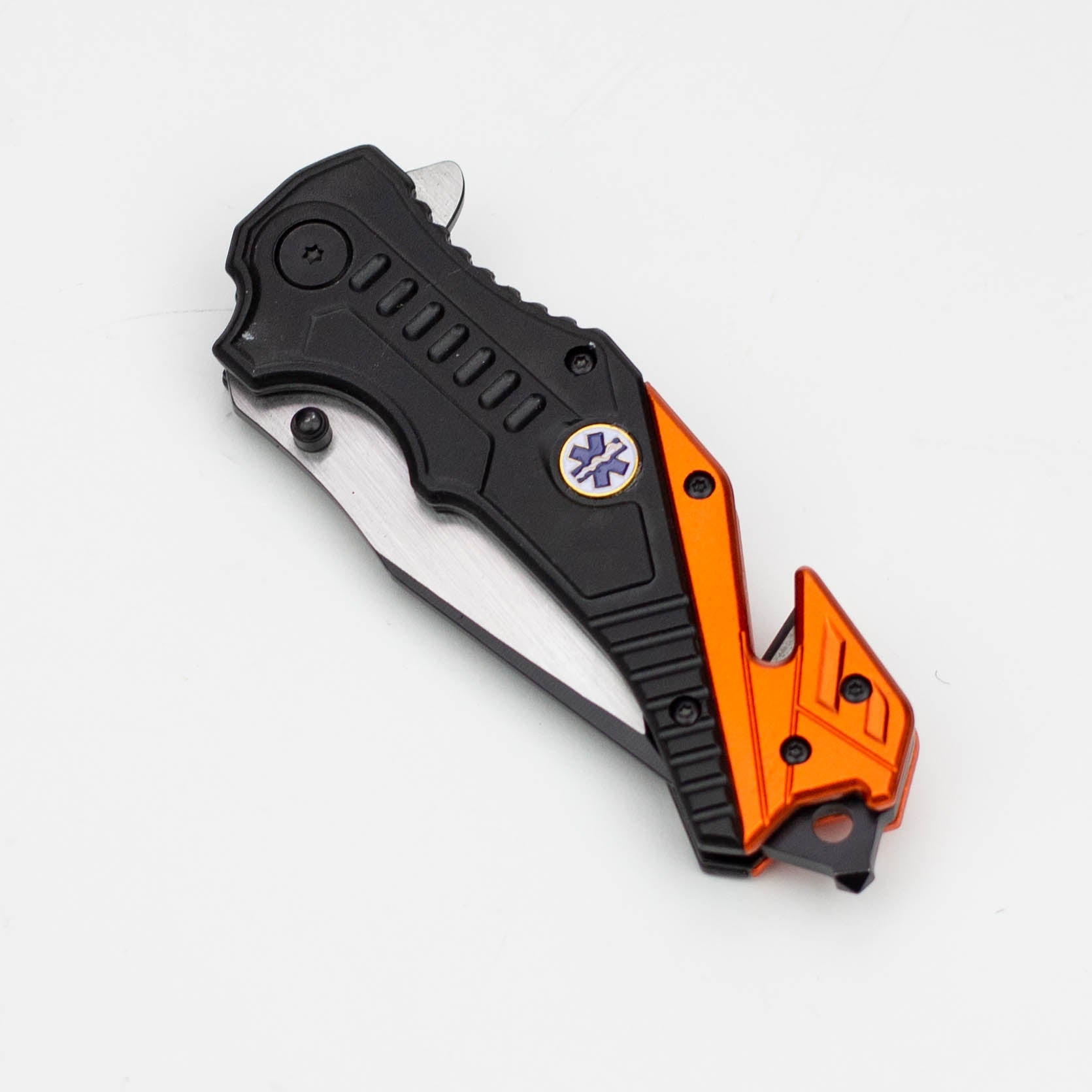 8" Two Tone  Blade Orange & Black- Folding Knife Aluminum  Handle With Belt Cutter [13943]_1