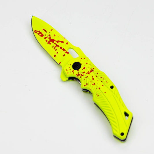 8″ Yellow Blood  Splatter Feather DP Folding Knife [SJ-209]_0