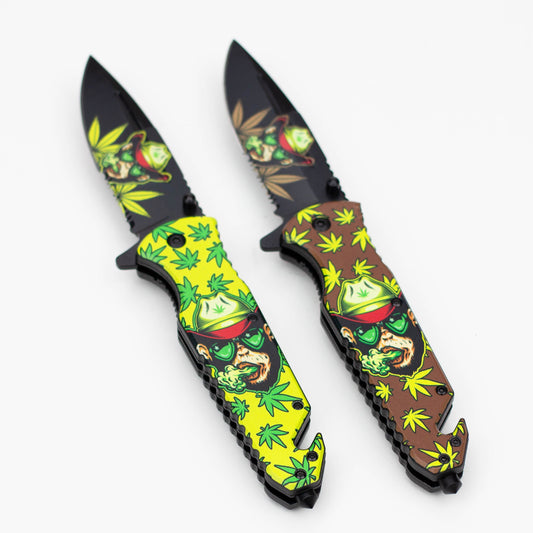 8.5" Monkey  Design - Folding Knife W/ Belt Cutte_0