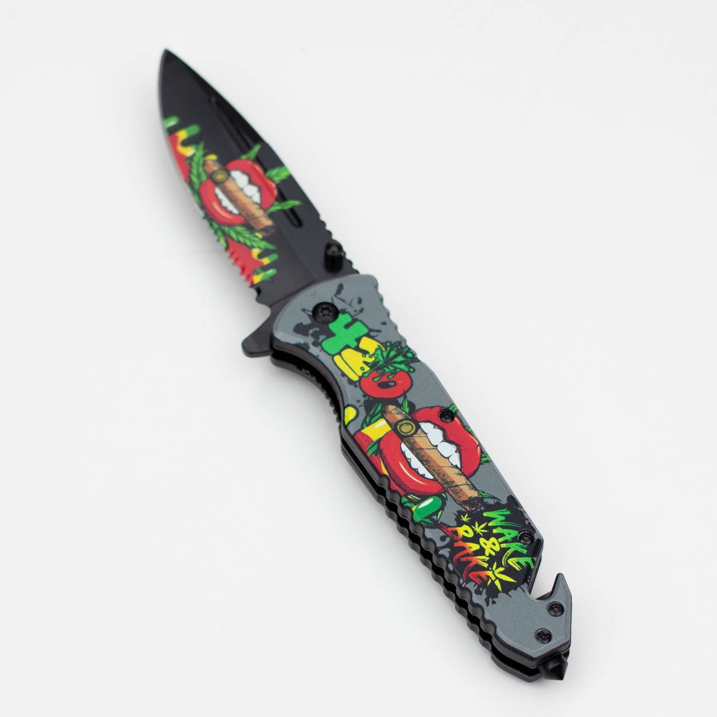 8.5" Lips Design - Folding Knife W/ Belt Cutte_3