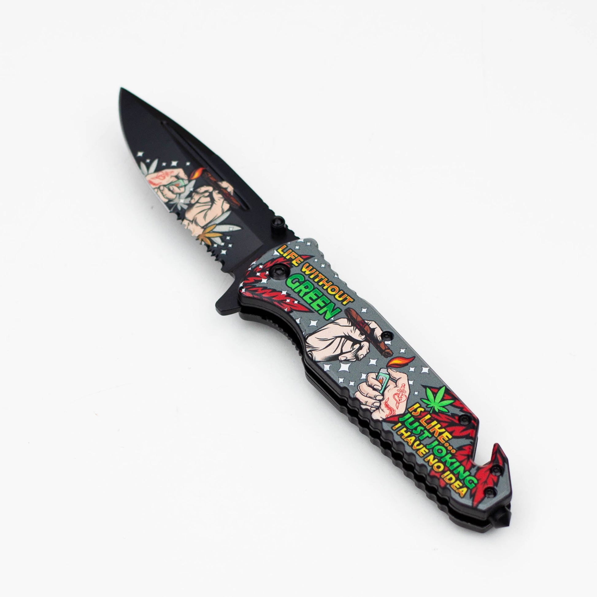 8.5" Hands Design - Folding Knife W/ Belt Cutte_0