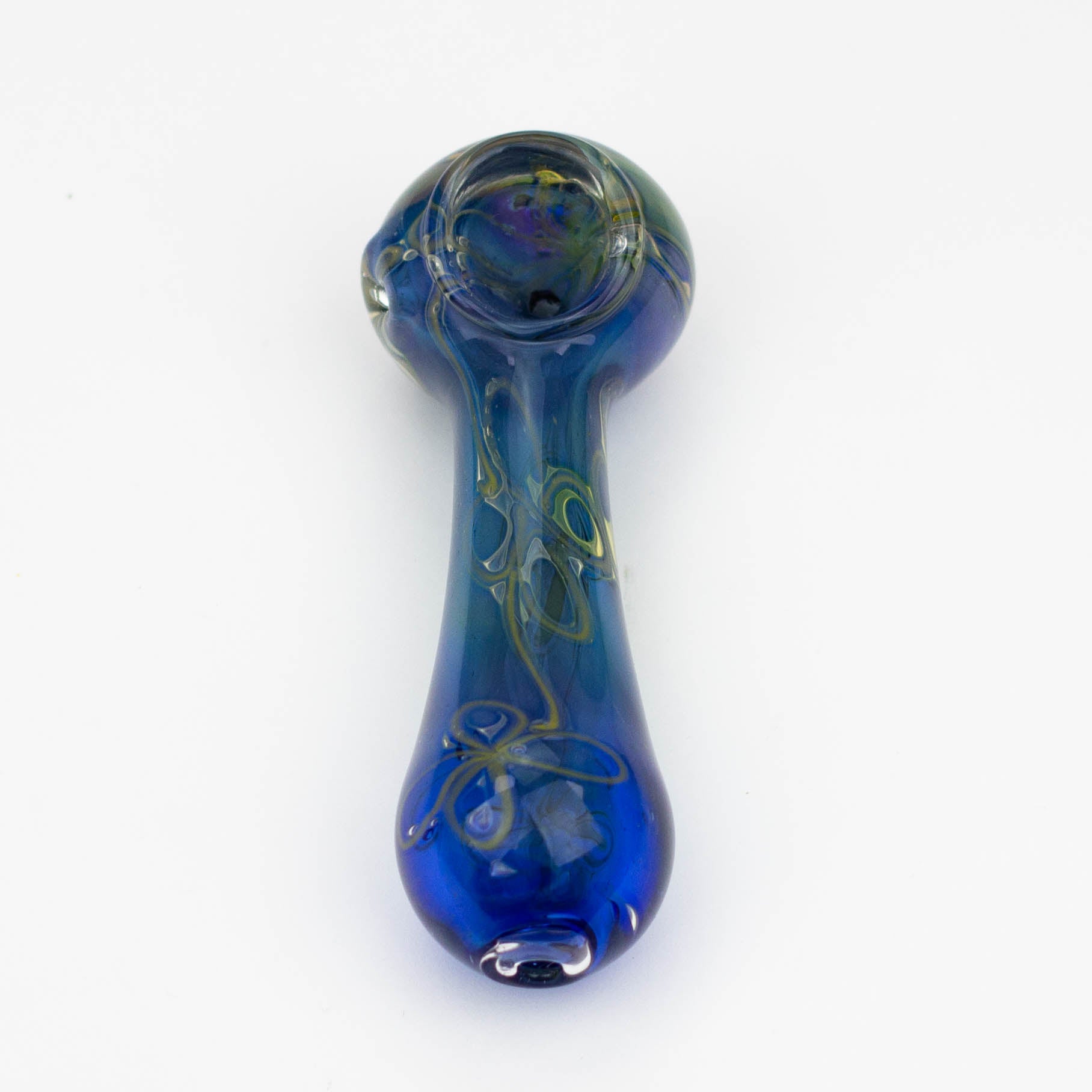 5" Gold fumed blue glass hand pipe_4