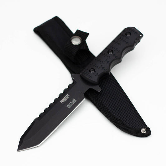 9" Defender-Xtreme Tactical  Team All Black Serrated Blade  Hunting Knife with Sheath [7688]_0