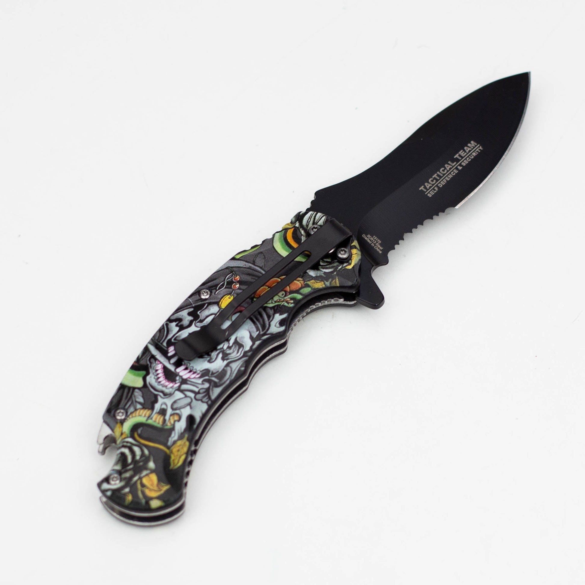 Defender-Xtreme  8.5" Snake Skull Folding Knife With Belt Clip [13170]_1