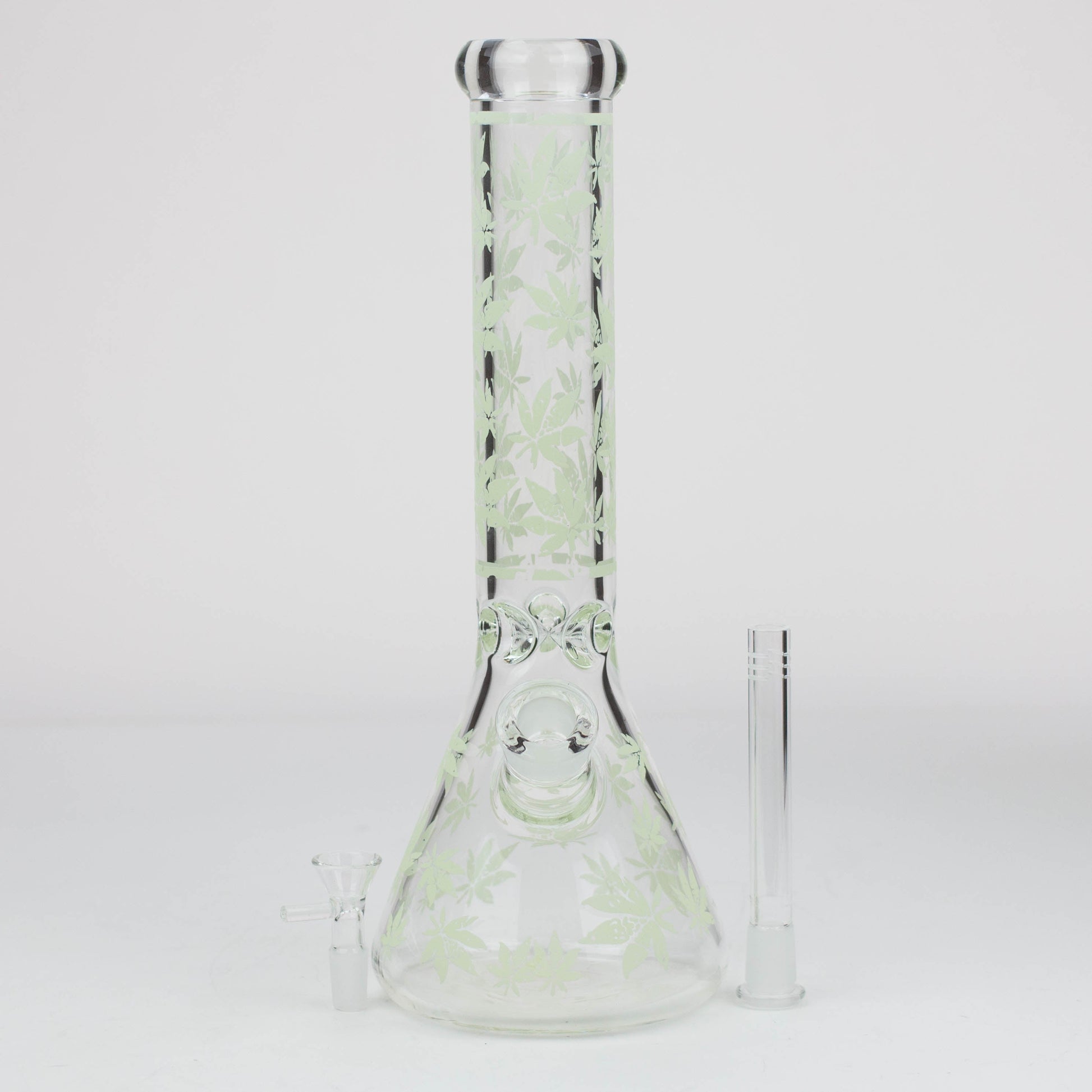 14" Leaf Pattern glow in the dark / 7mm / glass beaker bong [CH-106]_8