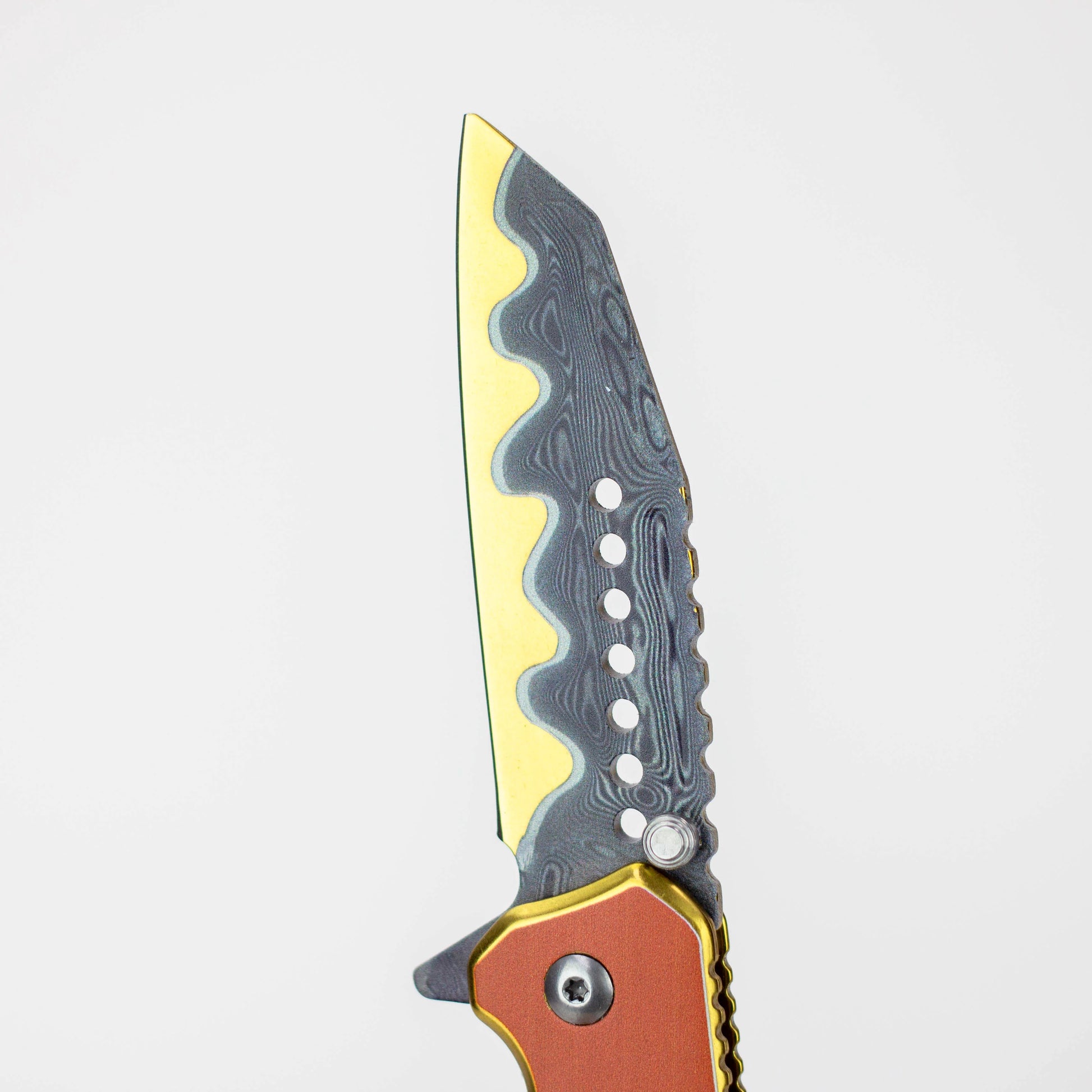 7.5" Etched Damascus Pocket Knife Gold Plated Hilt Pen Blade [P-713-E]_2