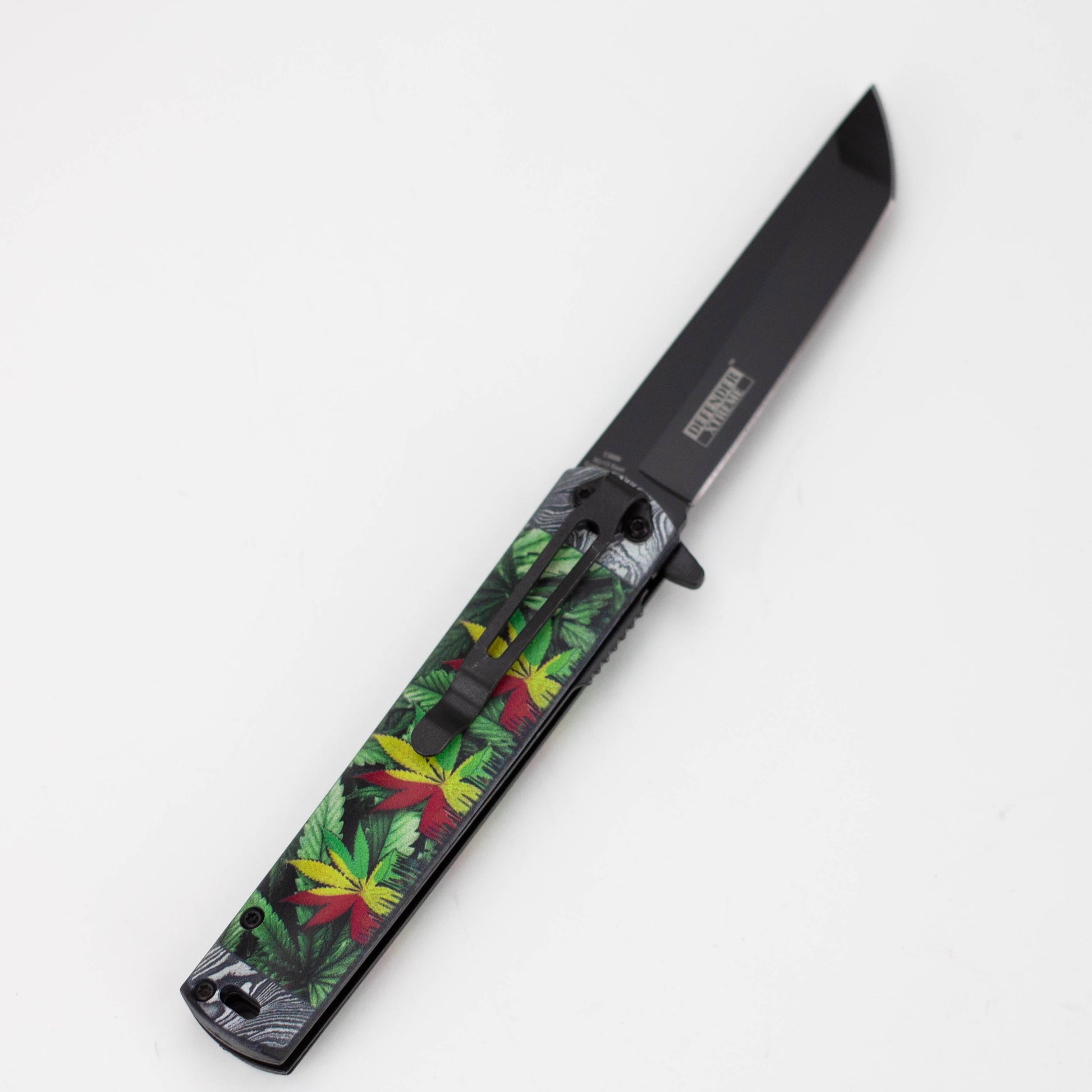 8" Leaves Design Handle Black Blade Folding Knife [13880]_4