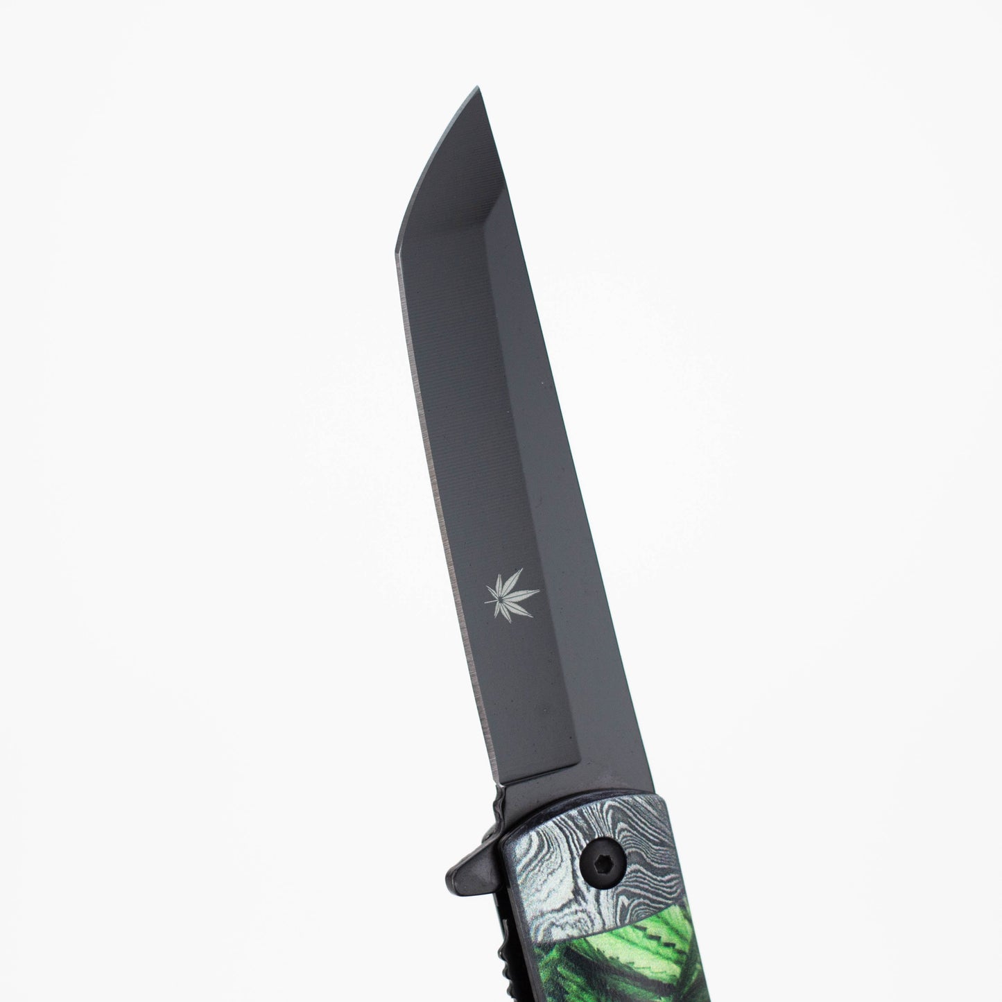 8" Leaves Design Handle Black Blade Folding Knife [13880]_2