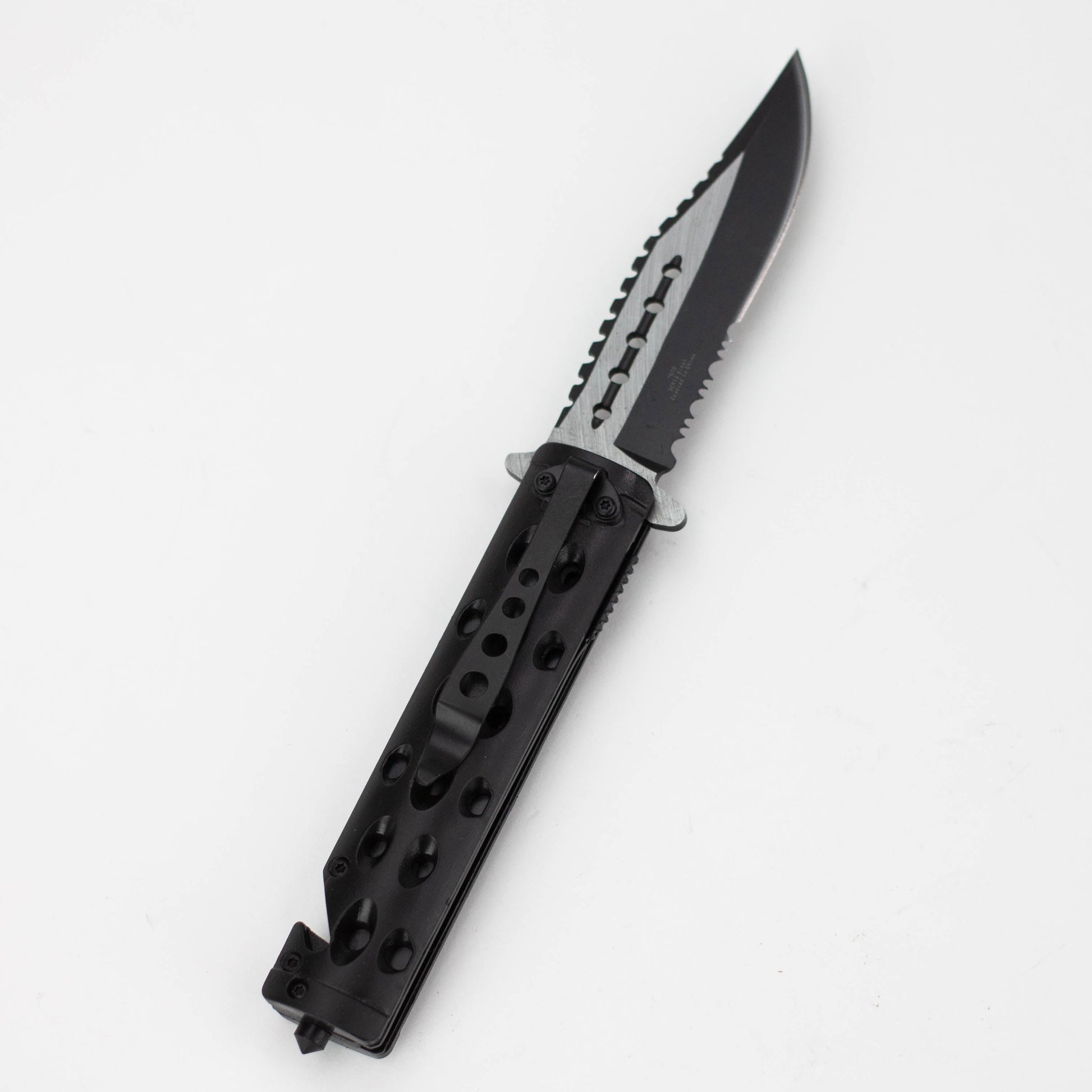 8.5" Defender Black Tactical Design Pocket Knife with Belt Clip [7672]_2