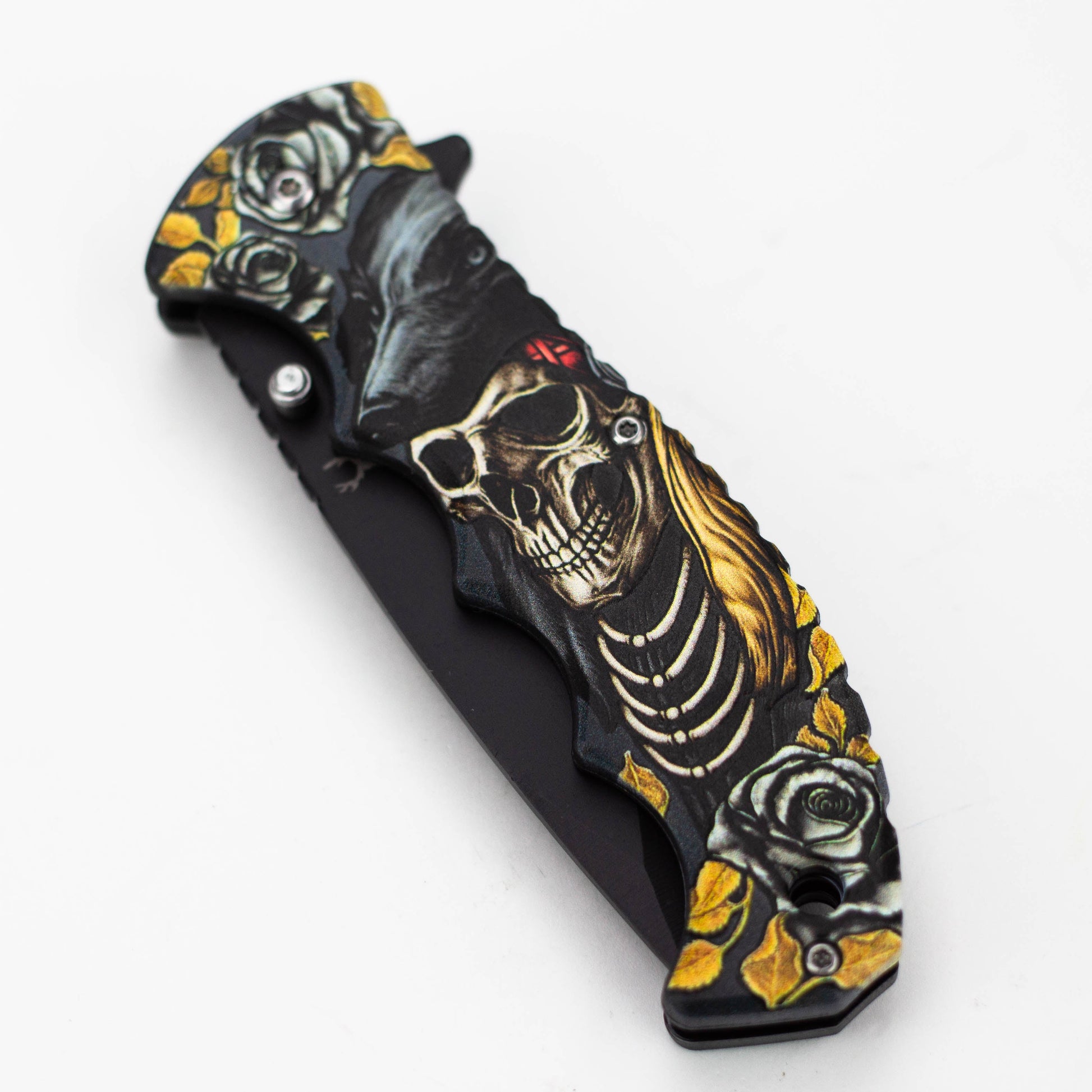 The Bone Edge Skull Wolf Folding Knife 8.5″ Stainless Steel [13250]_1