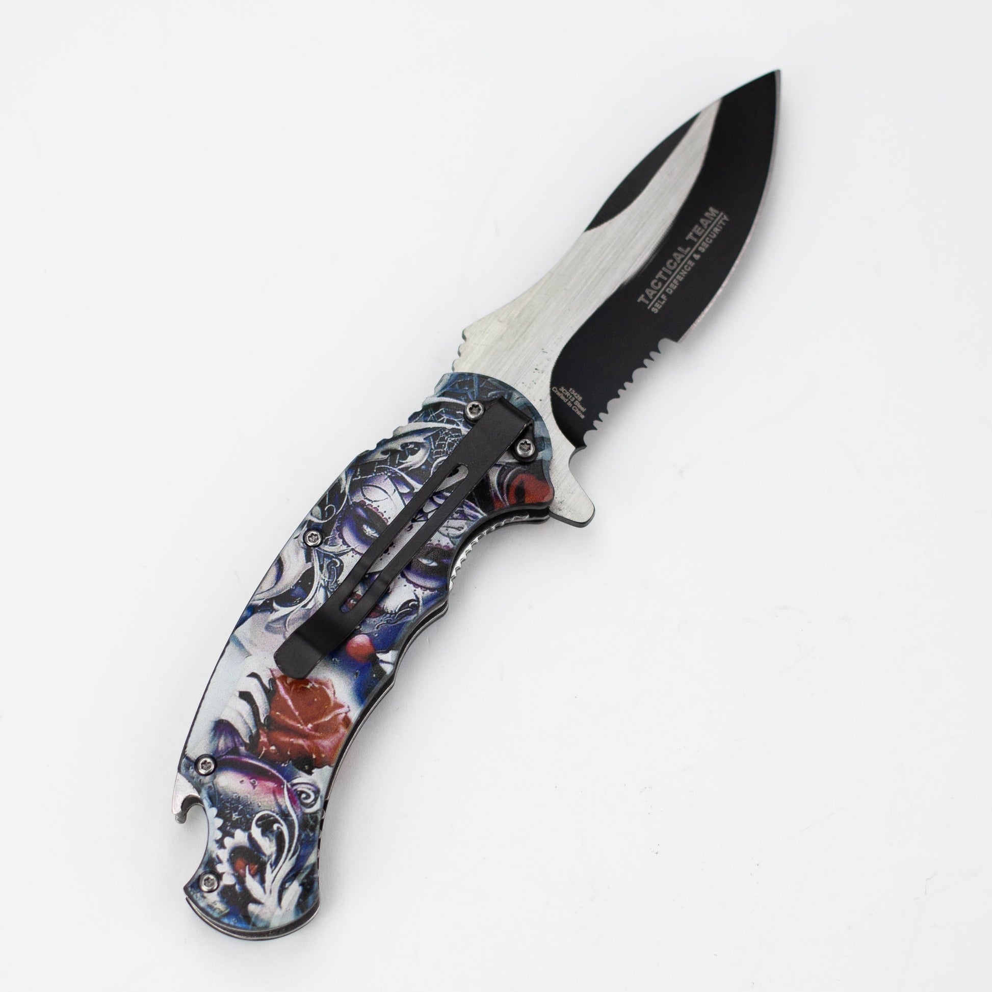 Defender-Xtream  8.5" Women with rose folding knife with bottle opener [13428]_1