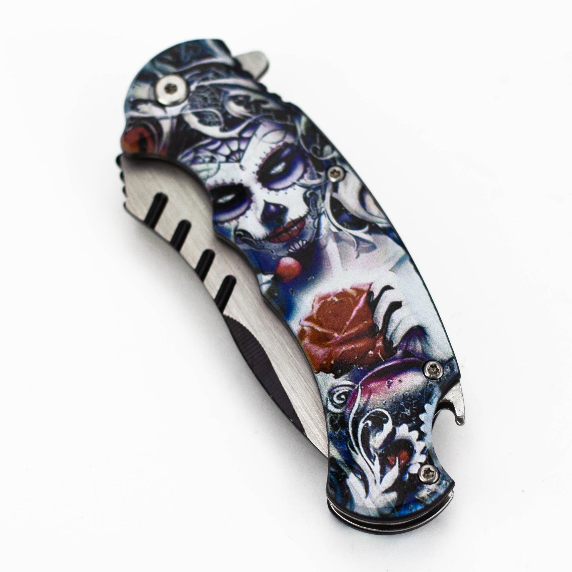 Defender-Xtream  8.5" Women with rose folding knife with bottle opener [13428]_5