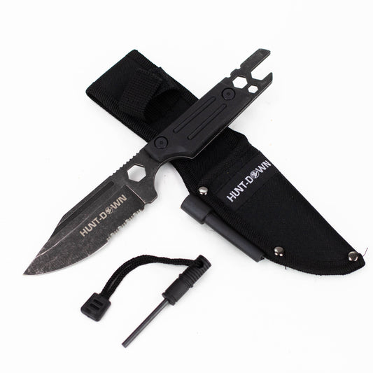 Hunt-Down | 9.5" Stonewashed Fixed Blade Full Tang Tactical Knife Sheath & Wrench [9839]_0