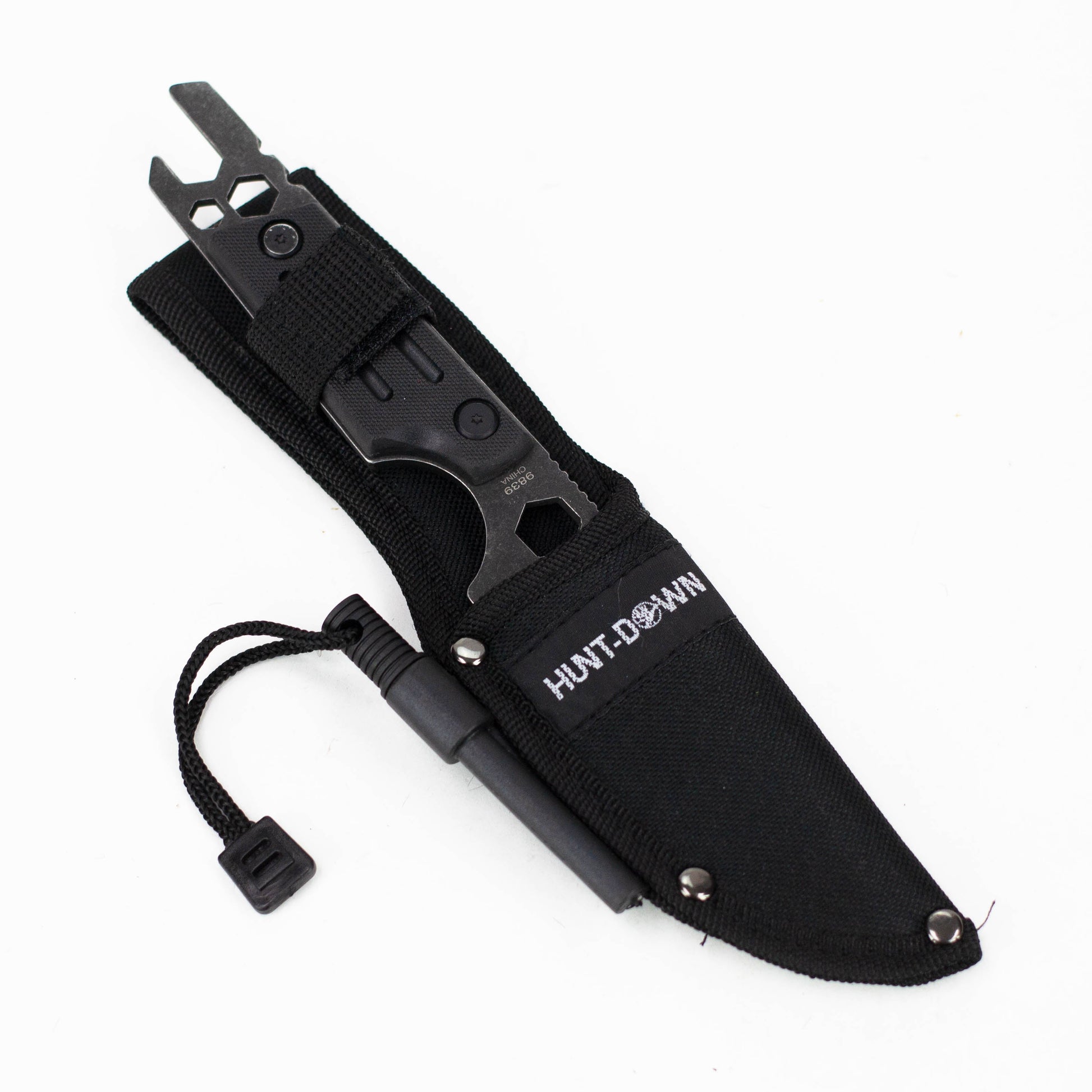 Hunt-Down | 9.5" Stonewashed Fixed Blade Full Tang Tactical Knife Sheath & Wrench [9839]_1