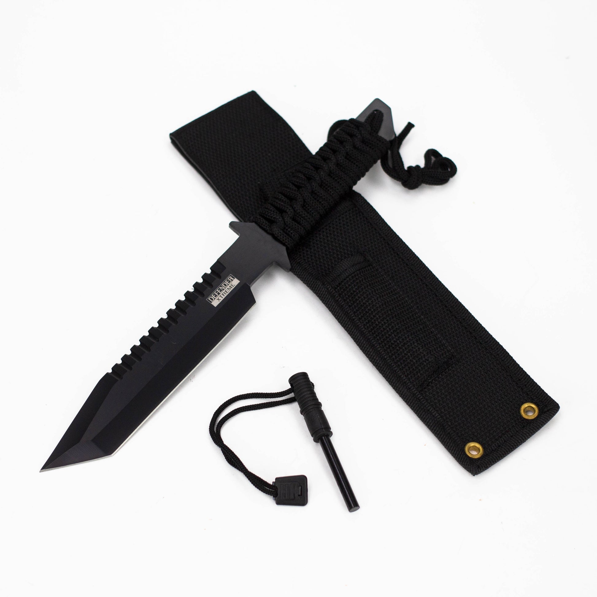 11" All Black Full Tang Hunting Knife With Fire Starter & Sheath [1740]_0