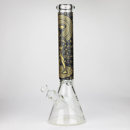 15.5" Egyptian Hieroglyph / 7 mm / Glow in the dark / Glass Bong  [LL034-YLW]_0