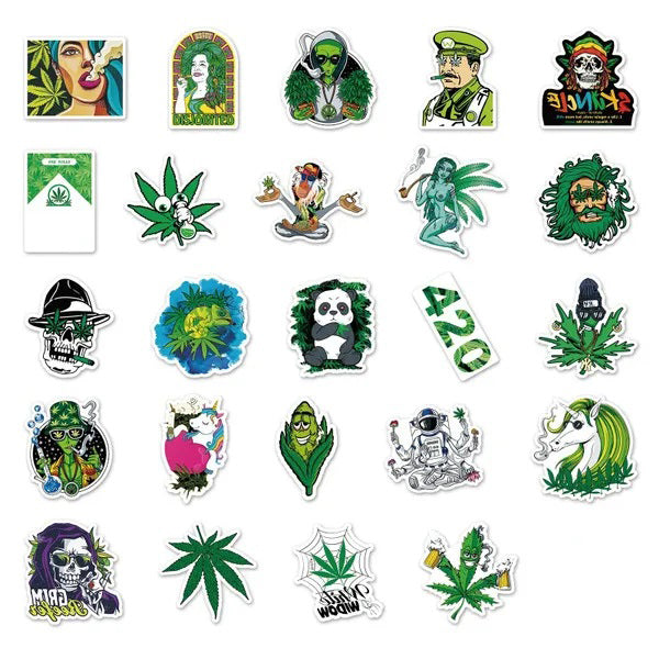 50pcs Assorted Cannabis Design Stickers_2