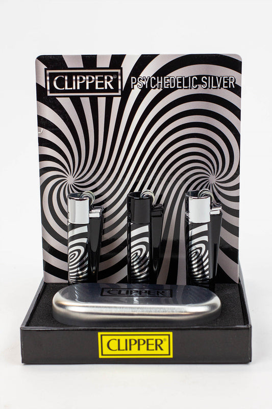 CLIPPER PSYCHEDELIC SILVER METAL LIGHTERS COLLECTION BOX OF 12_0