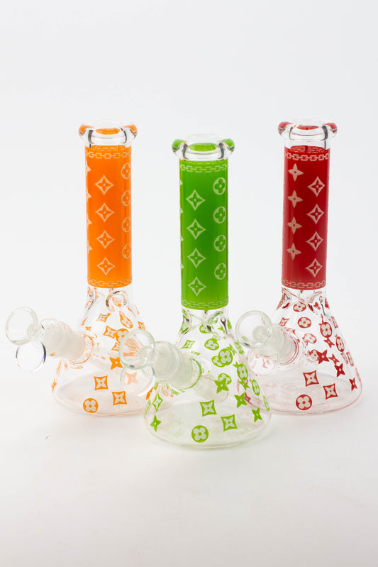 7.5" Luxury Pattern glow in the dark beaker glass water bong_0